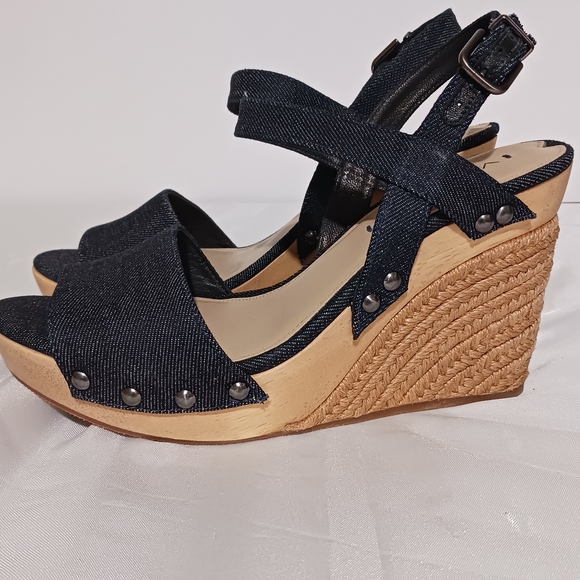 Via Spiga Womens Size 9 Denim Wedge Sandals - Picture 1 of 12